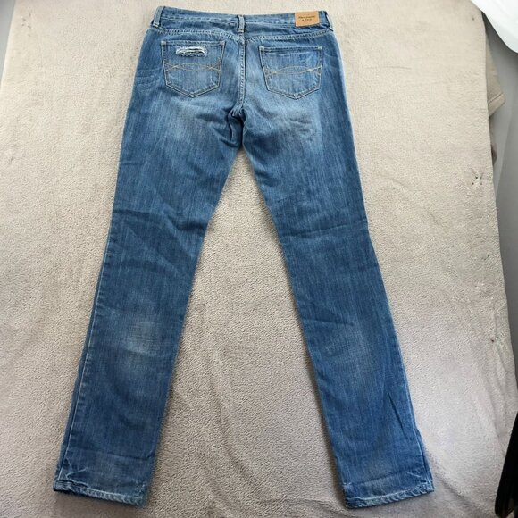 Abercrombie & Fitch Womens Jeans Size 6L Distressed Slim Straight Leg Blue Denim - Picture 15 of 15
